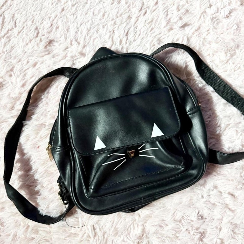 Black Cat Face Whimsygoth Witchy Alternative Spooky Halloween Mini Backpack Bag